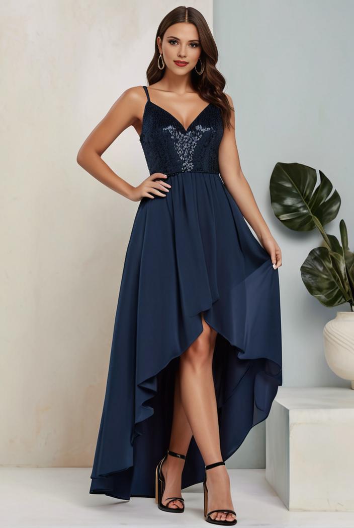 plus size sequin high low deep v neck tulle evening dresses 147066