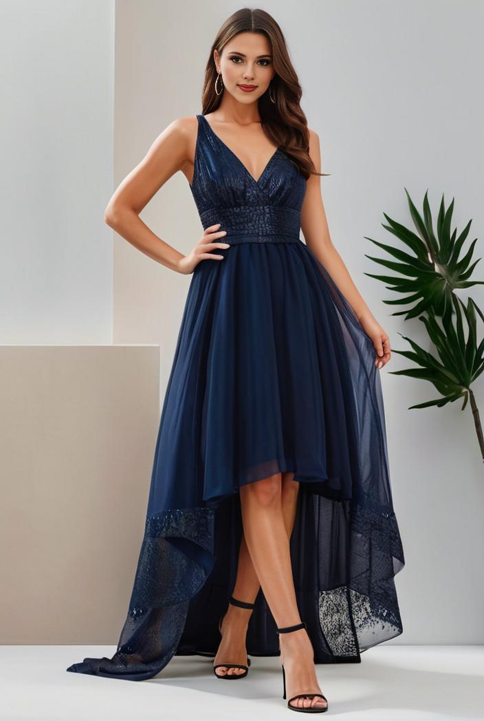 plus size sequin high low deep v neck tulle evening dresses 147064