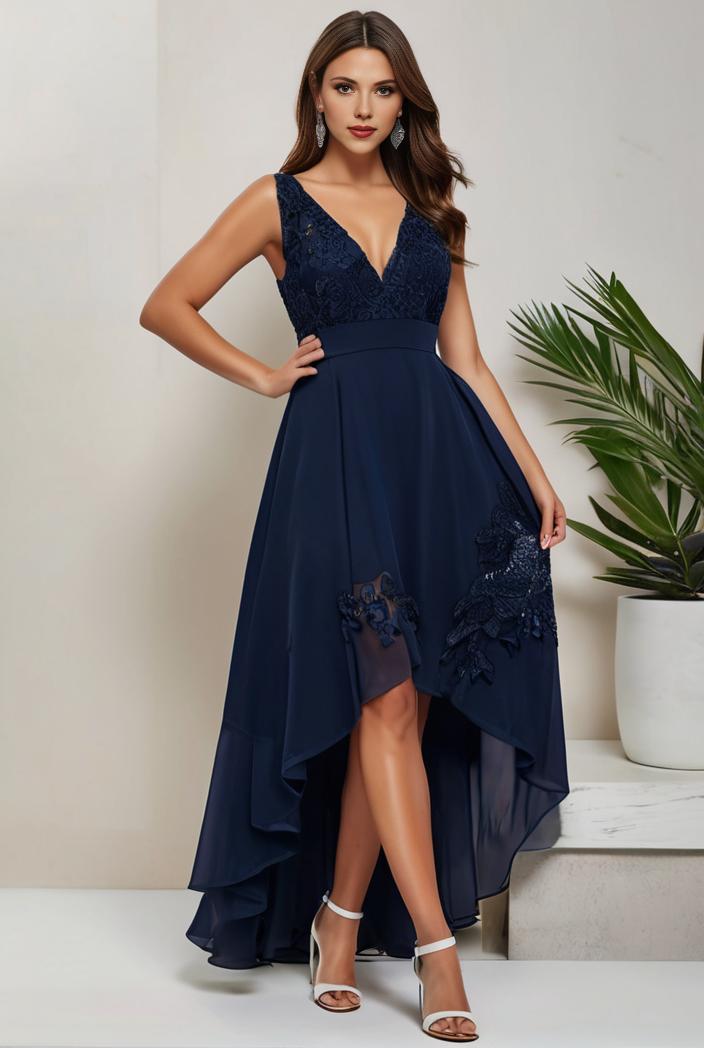 plus size sequin high low deep v neck tulle evening dresses 147067