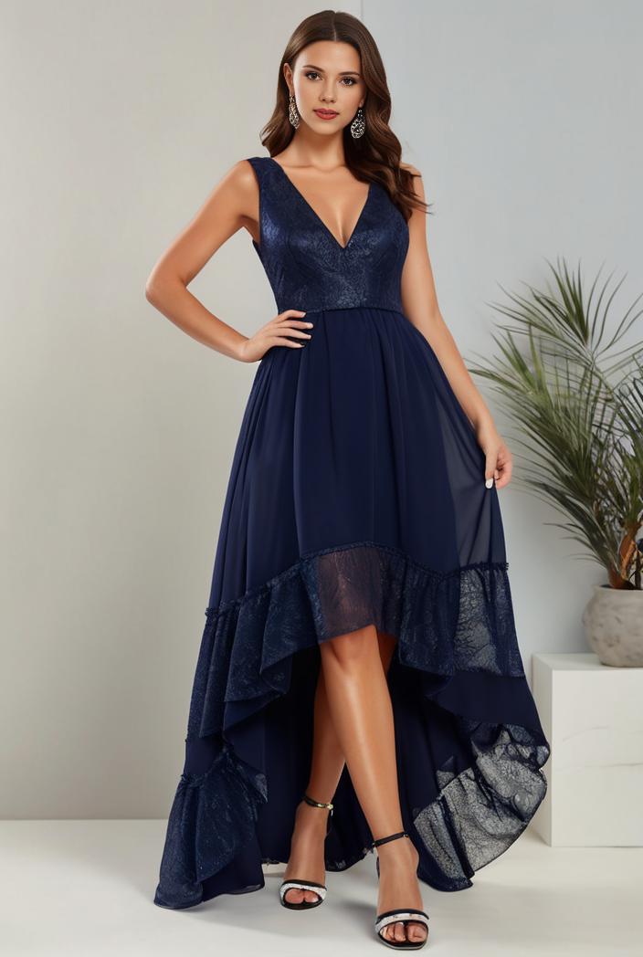 plus size sequin high low deep v neck tulle evening dresses 147070