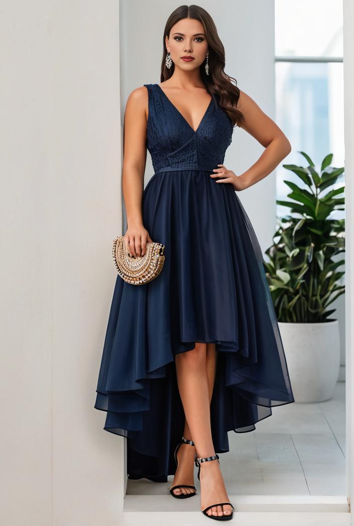 plus size sequin high low deep v neck tulle evening dresses 147081
