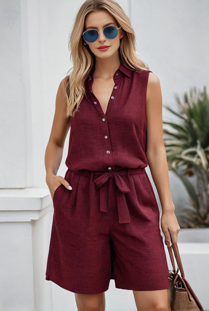 pom v neck solid color sleeveless mini dress 119706