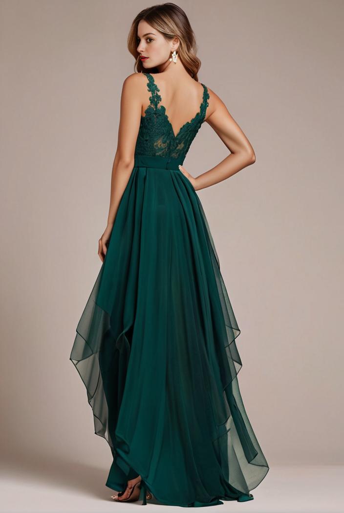 sequin bodice tulle high low evening dress with ribbon waist 120228