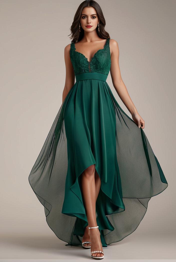 sequin bodice tulle high low evening dress with ribbon waist 120235