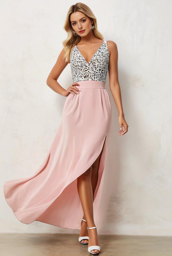 sequin bodice tulle high low evening dress with ribbon waist 120242