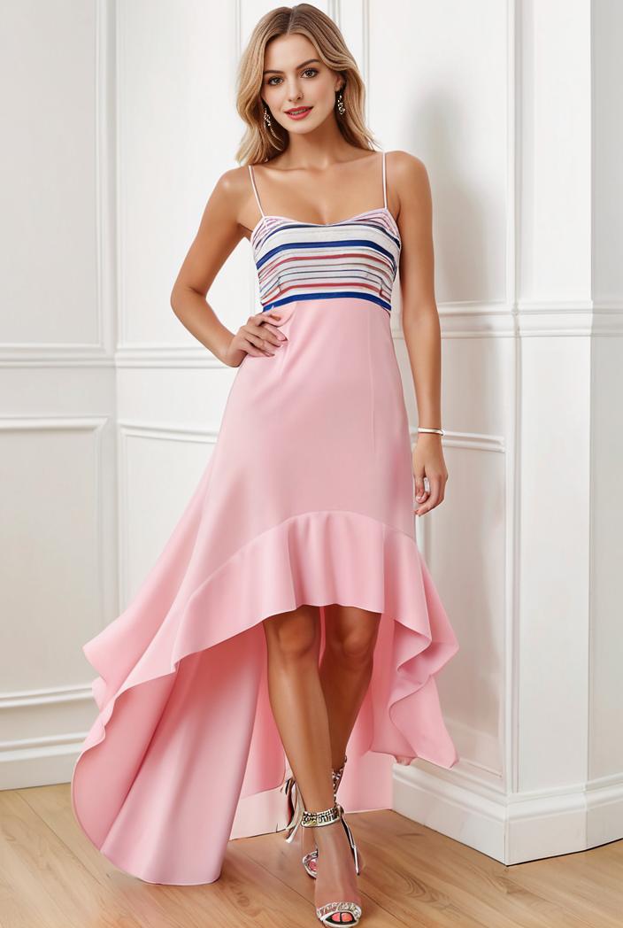 sequin bodice tulle high low evening dress with ribbon waist 120244