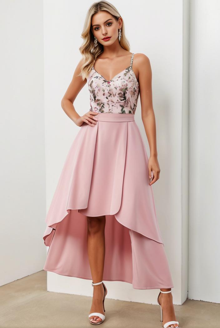sequin bodice tulle high low evening dress with ribbon waist 120245