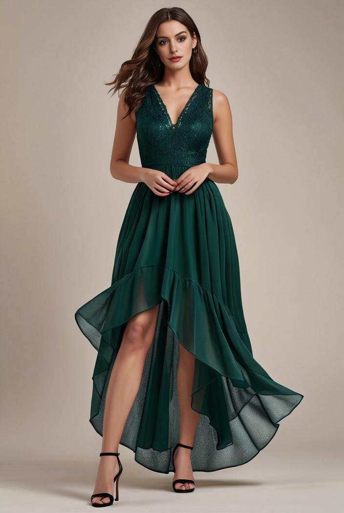 sequin bodice tulle high low evening dress with ribbon waist 120249