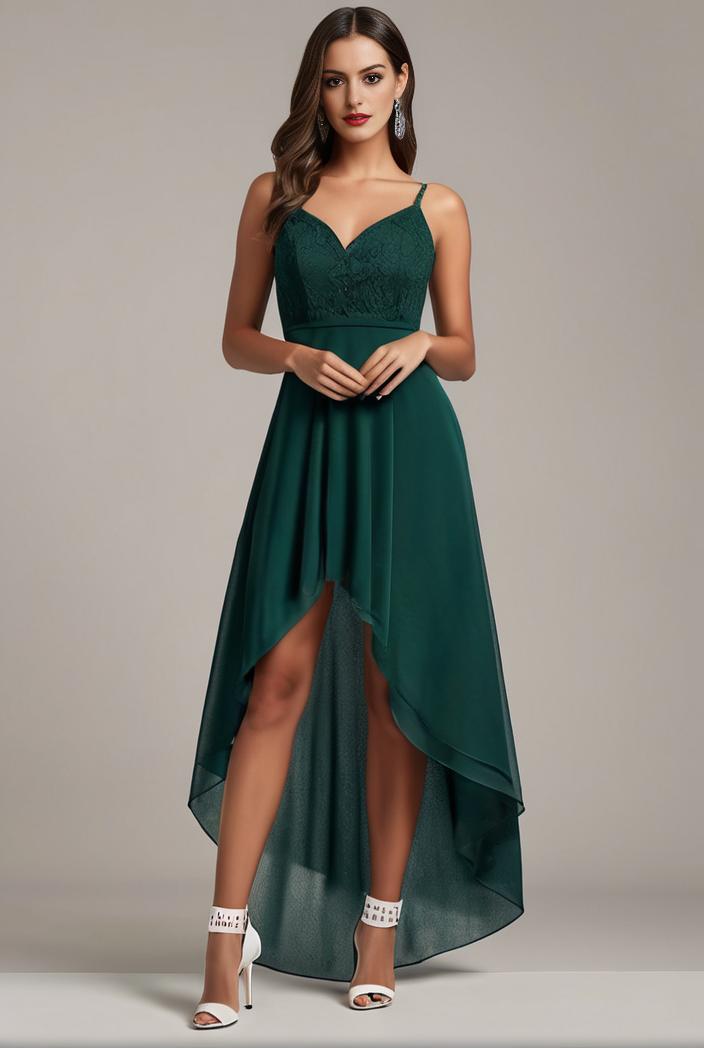 sequin bodice tulle high low evening dress with ribbon waist 120253