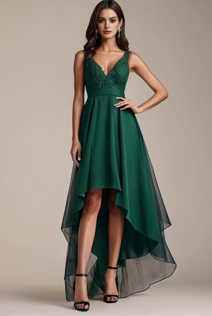 sequin bodice tulle high low evening dress with ribbon waist 120267