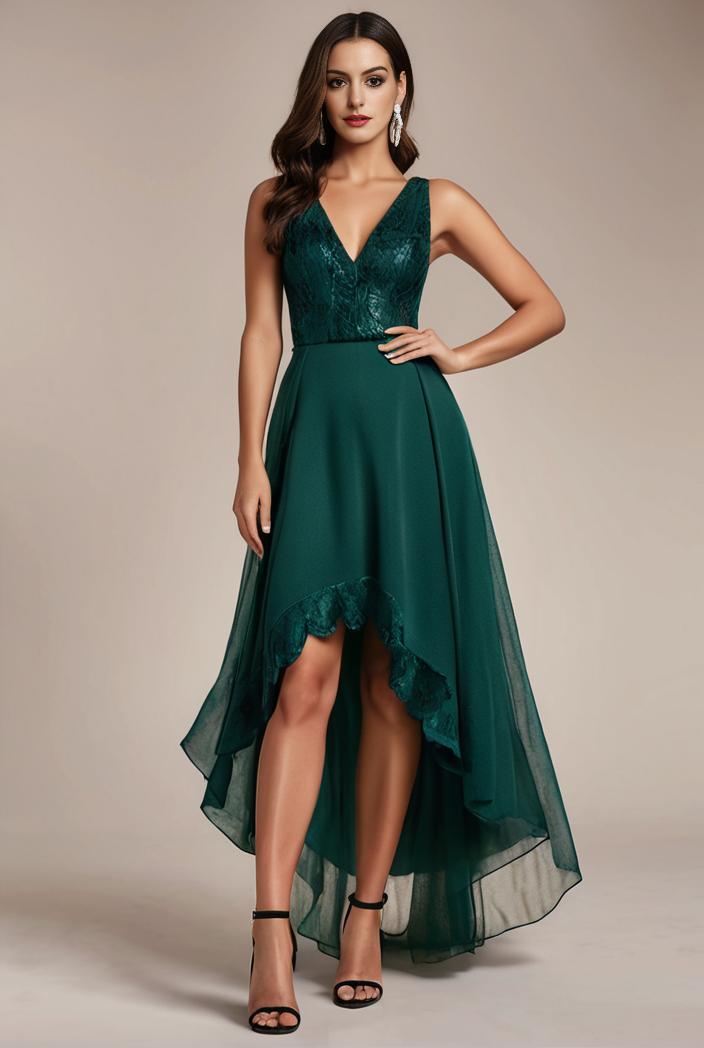 sequin bodice tulle high low evening dress with ribbon waist 120271