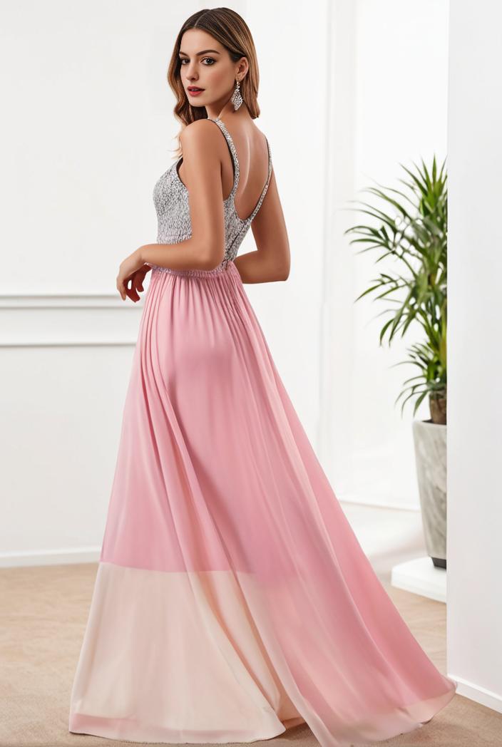 sequin bodice tulle high low evening dress with ribbon waist 120285