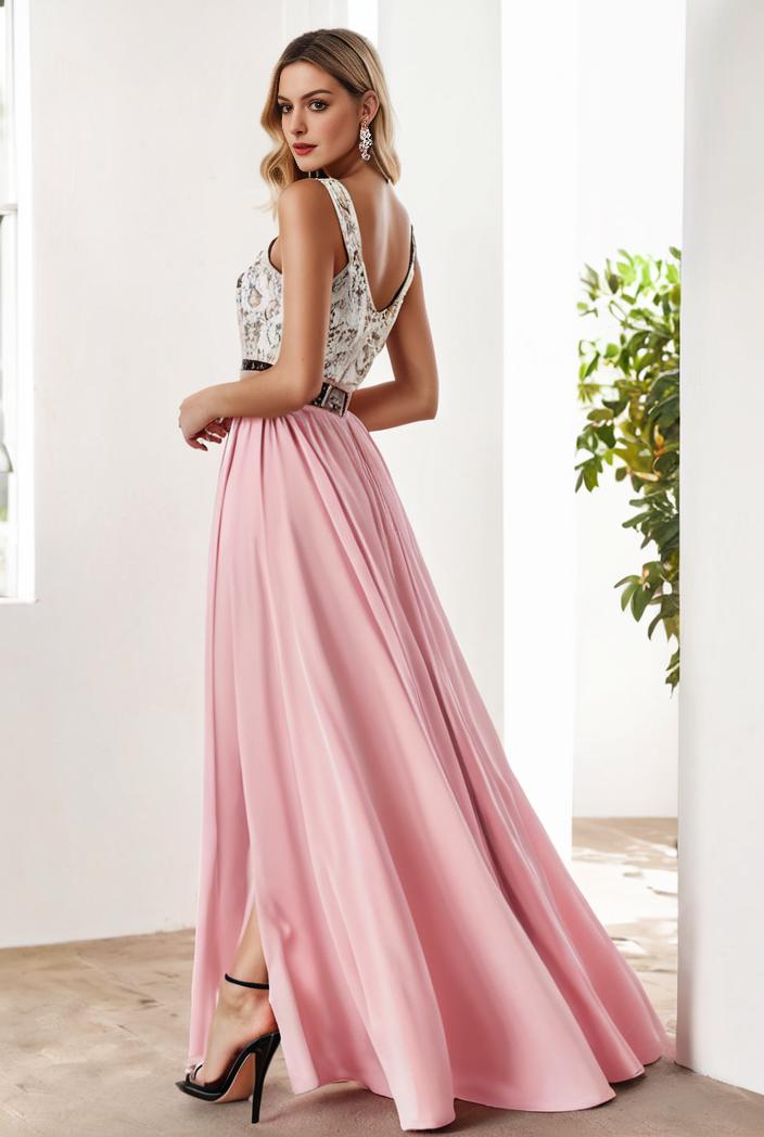 sequin bodice tulle high low evening dress with ribbon waist 120287