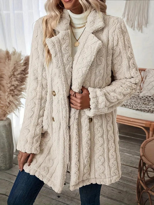 Zip-Up Fleece Winter Jacket with Lapel Neck for Women