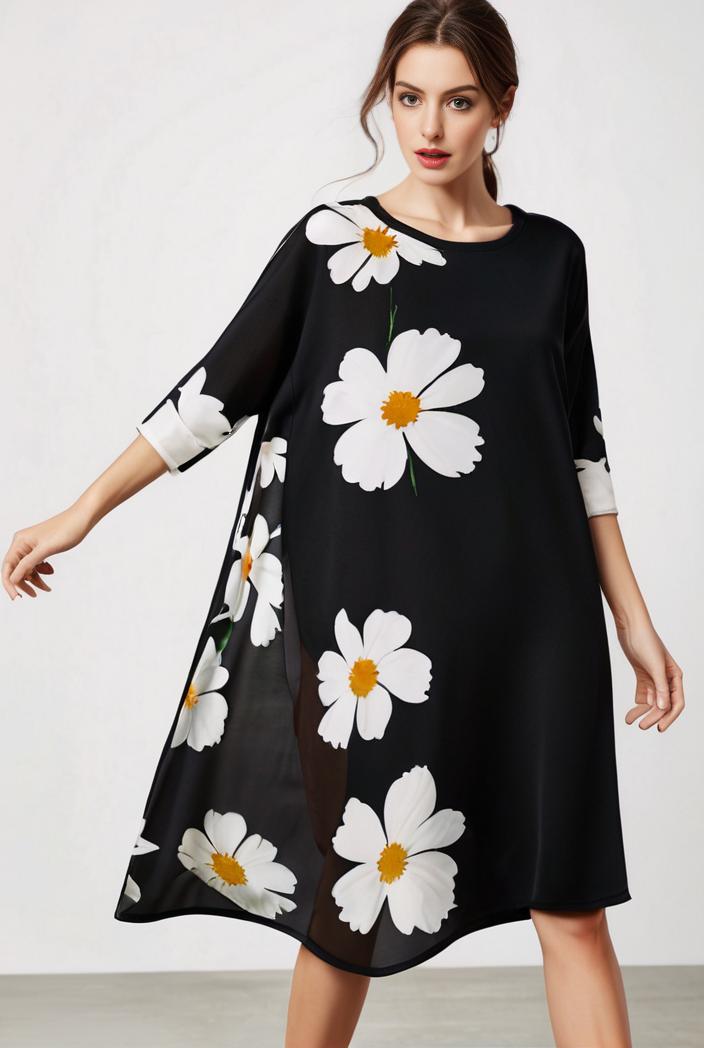 size curve dresses plus size loose elegant floral pattern stitching midi dress 122171