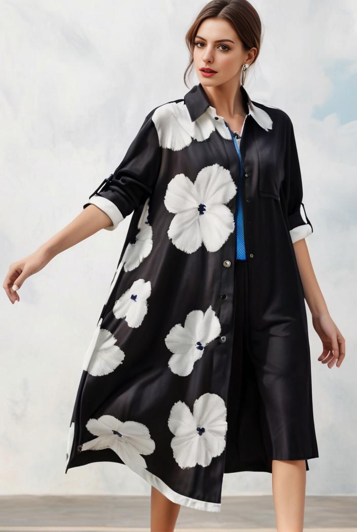 size curve dresses plus size loose elegant floral pattern stitching midi dress 122170
