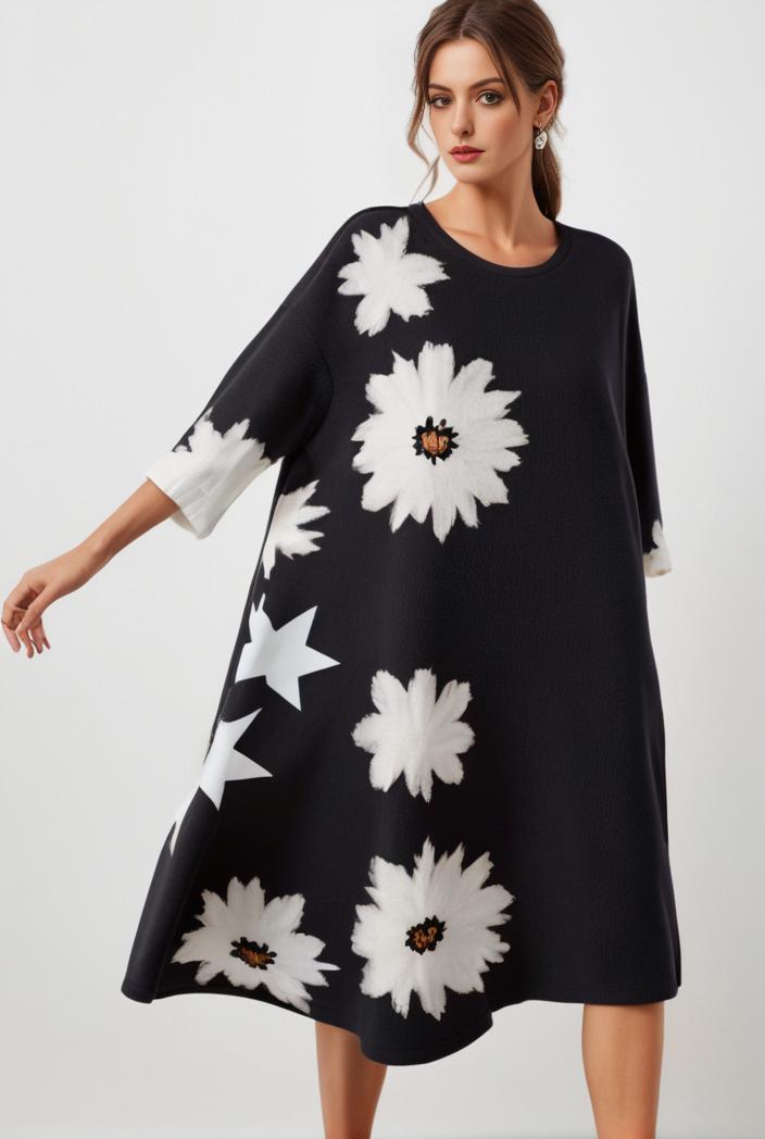 size curve dresses plus size loose elegant floral pattern stitching midi dress 122172