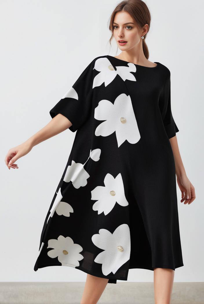size curve dresses plus size loose elegant floral pattern stitching midi dress 122173