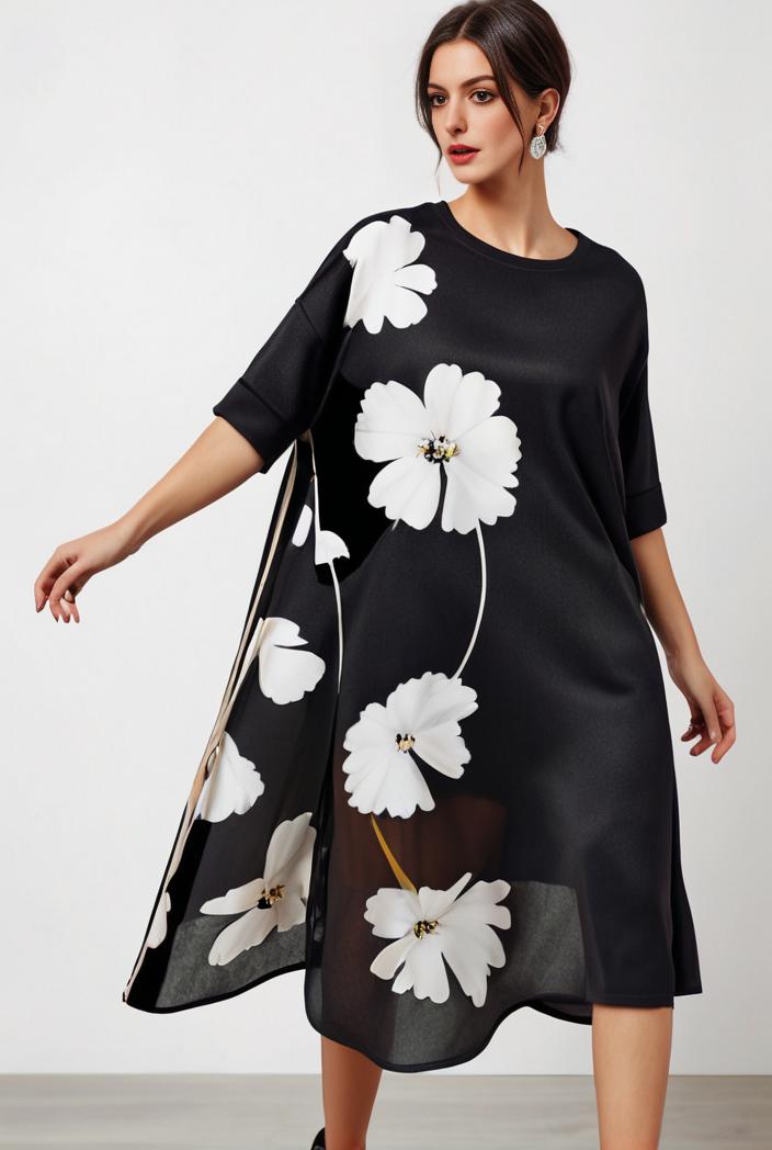 size curve dresses plus size loose elegant floral pattern stitching midi dress 122174