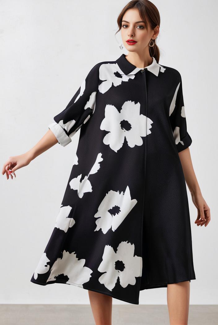 size curve dresses plus size loose elegant floral pattern stitching midi dress 122175