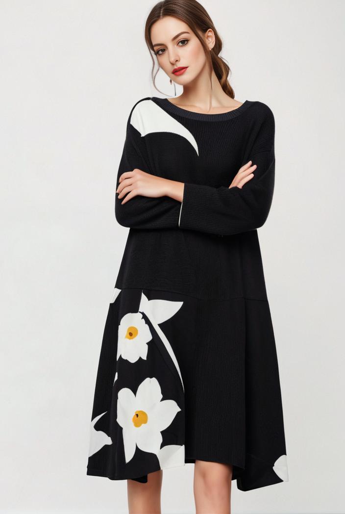 size curve dresses plus size loose elegant floral pattern stitching midi dress 122182