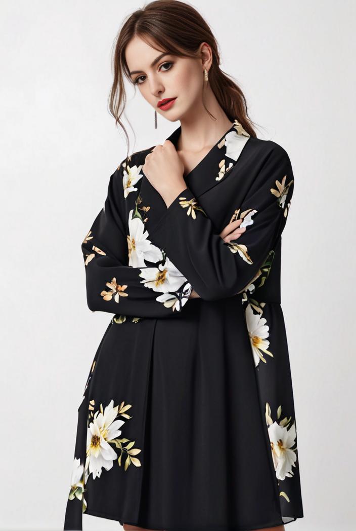 size curve dresses plus size loose elegant floral pattern stitching midi dress 122190