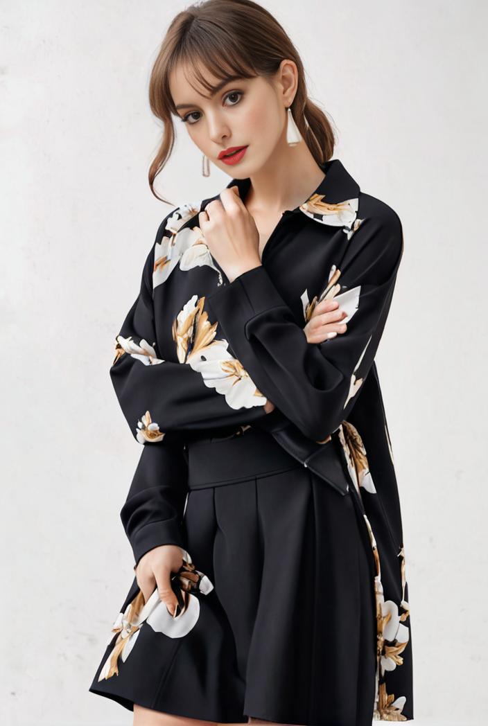 size curve dresses plus size loose elegant floral pattern stitching midi dress 122191