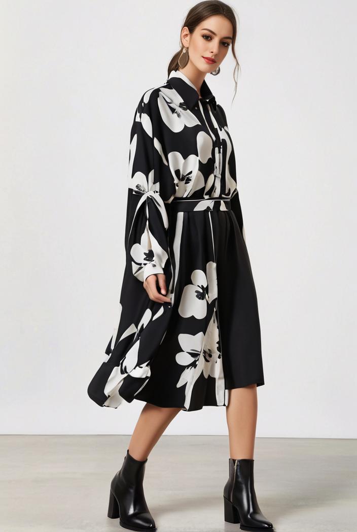 size curve dresses plus size loose elegant floral pattern stitching midi dress 122193