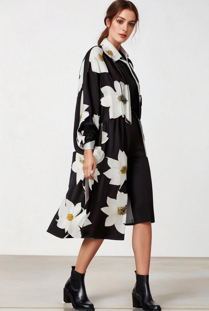 size curve dresses plus size loose elegant floral pattern stitching midi dress 122194