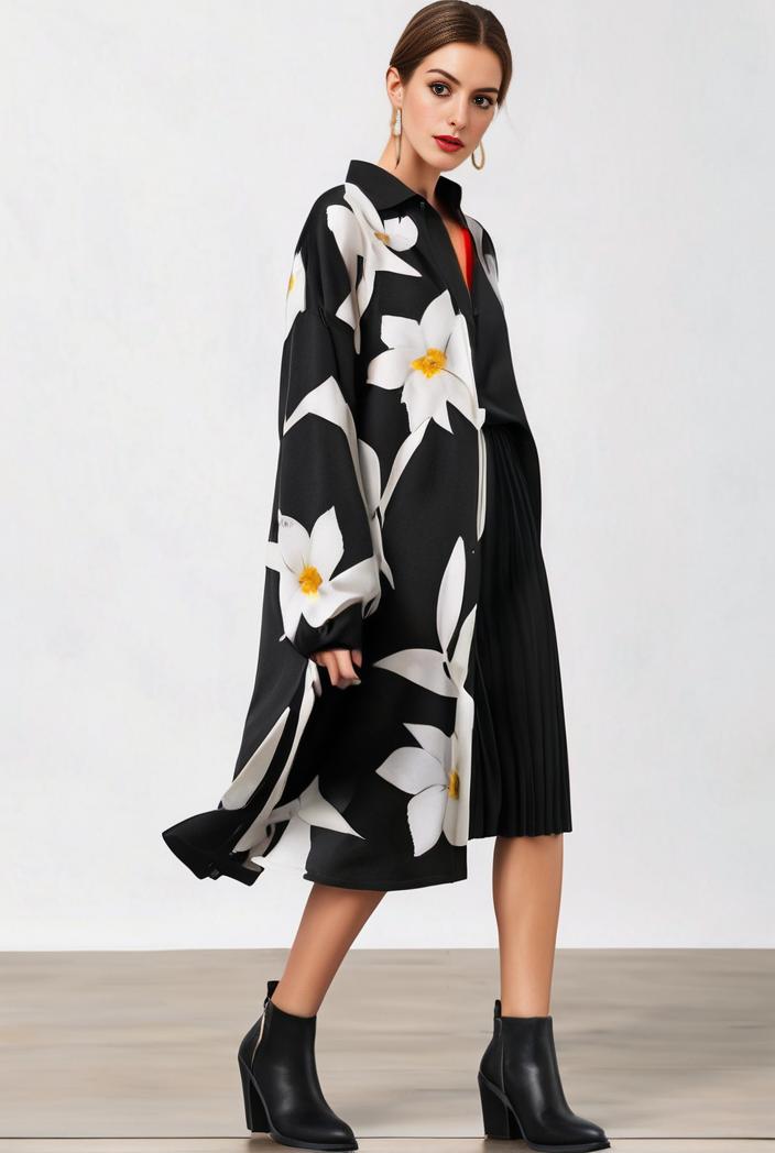 size curve dresses plus size loose elegant floral pattern stitching midi dress 122195