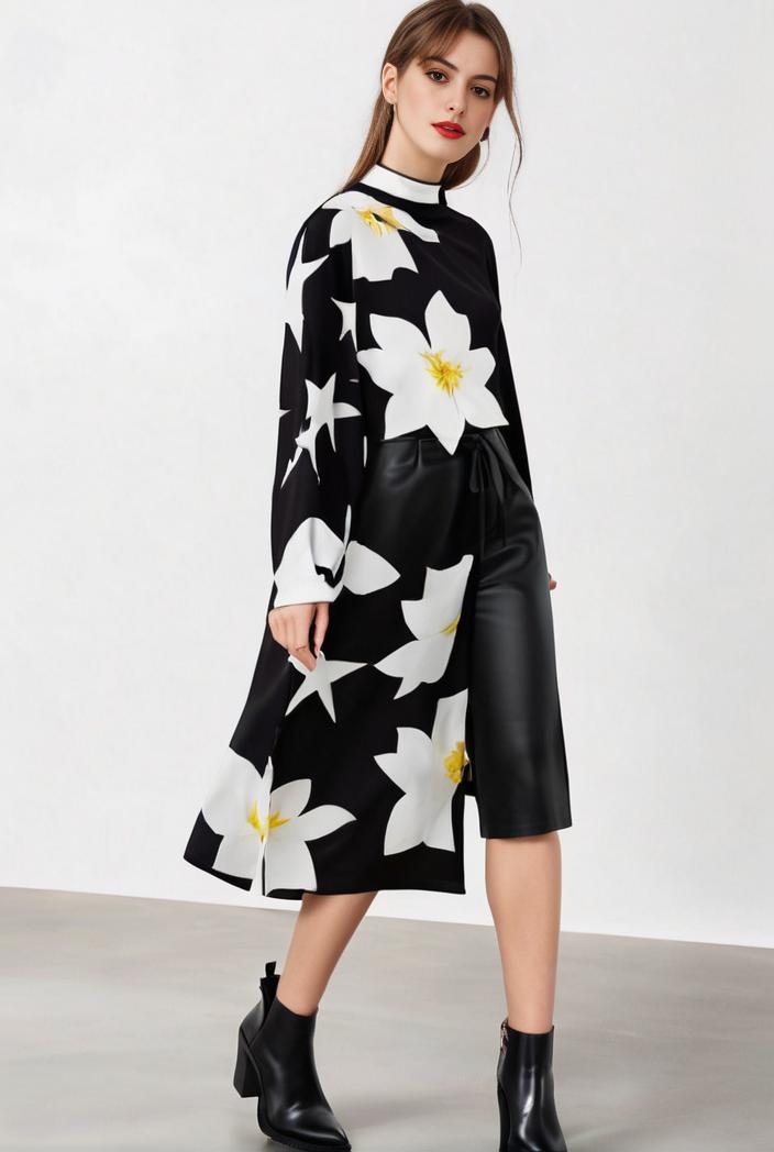 size curve dresses plus size loose elegant floral pattern stitching midi dress 122201