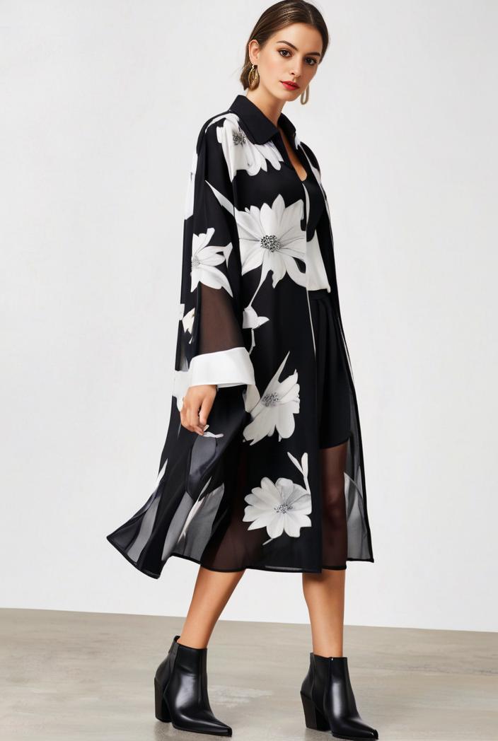 size curve dresses plus size loose elegant floral pattern stitching midi dress 122198