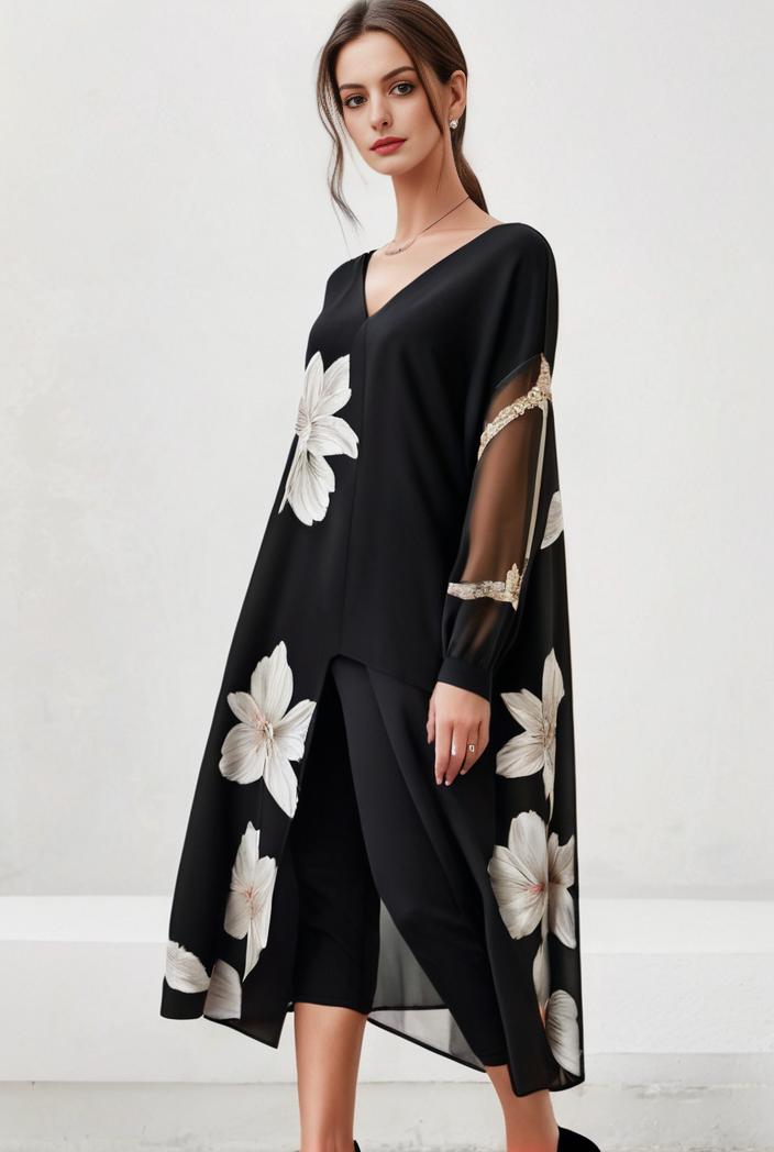 size curve dresses plus size loose elegant floral pattern stitching midi dress 122209