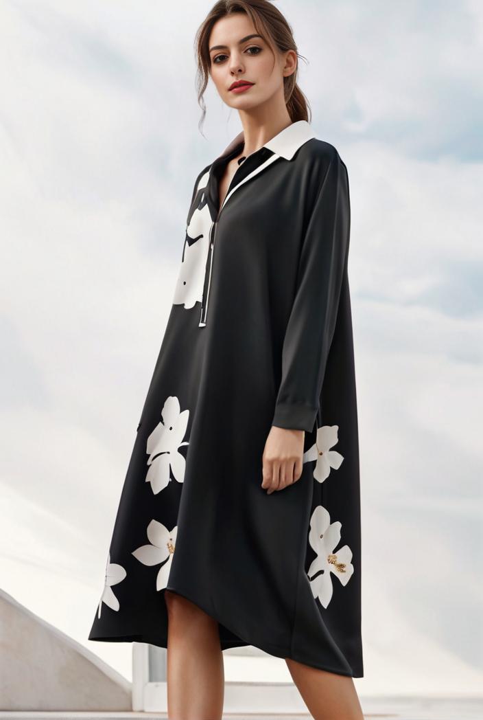 size curve dresses plus size loose elegant floral pattern stitching midi dress 122211