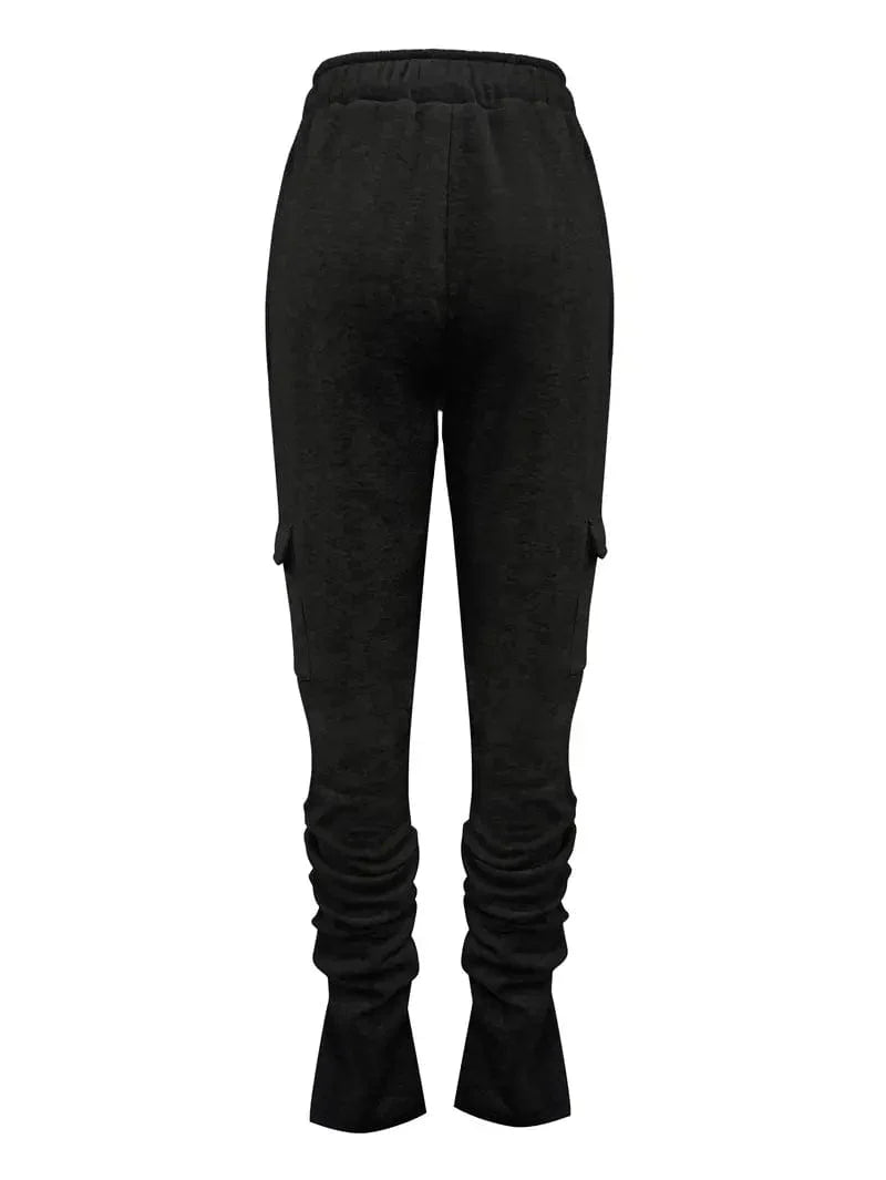 Ruched Solid Pants, Long-Length Casual Drawstring Bottoms, Women's Apparel