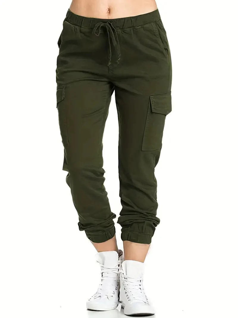 Solid Drawstring Cargo Pants for Y2K, Elastic Waist Casual Trousers With Pockets, Women's Clothing