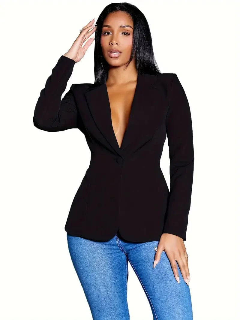 Solid Blazer with Tie Back and Casual Lapel, Long Sleeve Outerwear for Women