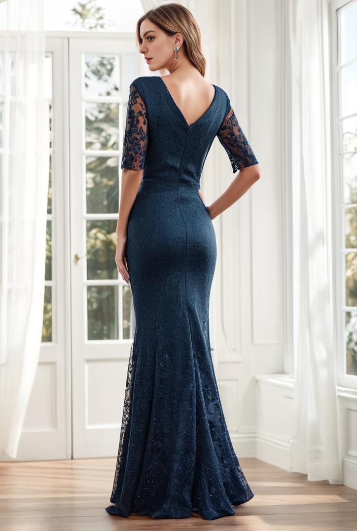 3 4 sleeve bodycon plunging back sequin evening dress 126625