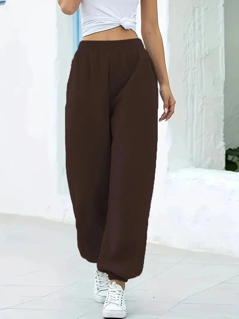 Solid Elastic High Waist Women's Sweatpants