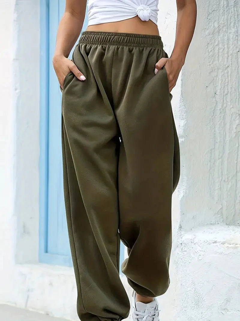 Solid Elastic High Waist Women's Sweatpants