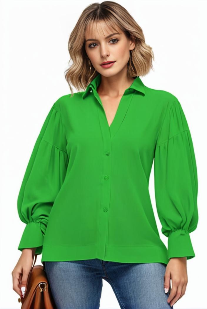 plus size casual blouse women s plus solid button up lantern sleeve turn down collar nipped waist blouse 134707