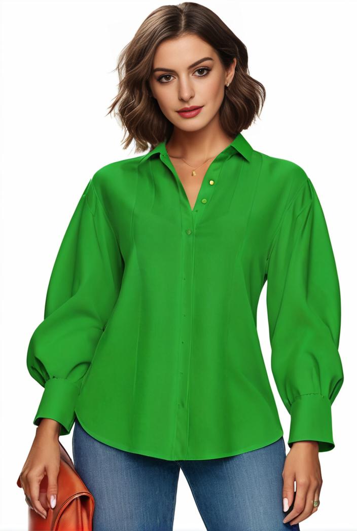 plus size casual blouse women s plus solid button up lantern sleeve turn down collar nipped waist blouse 134710