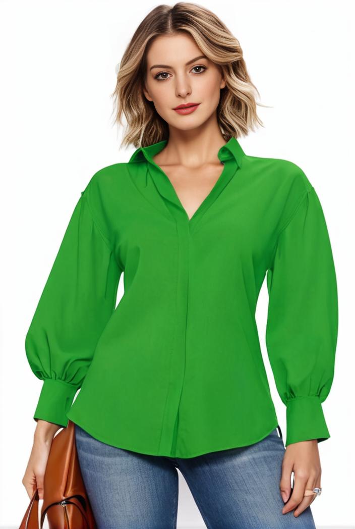 plus size casual blouse women s plus solid button up lantern sleeve turn down collar nipped waist blouse 134711