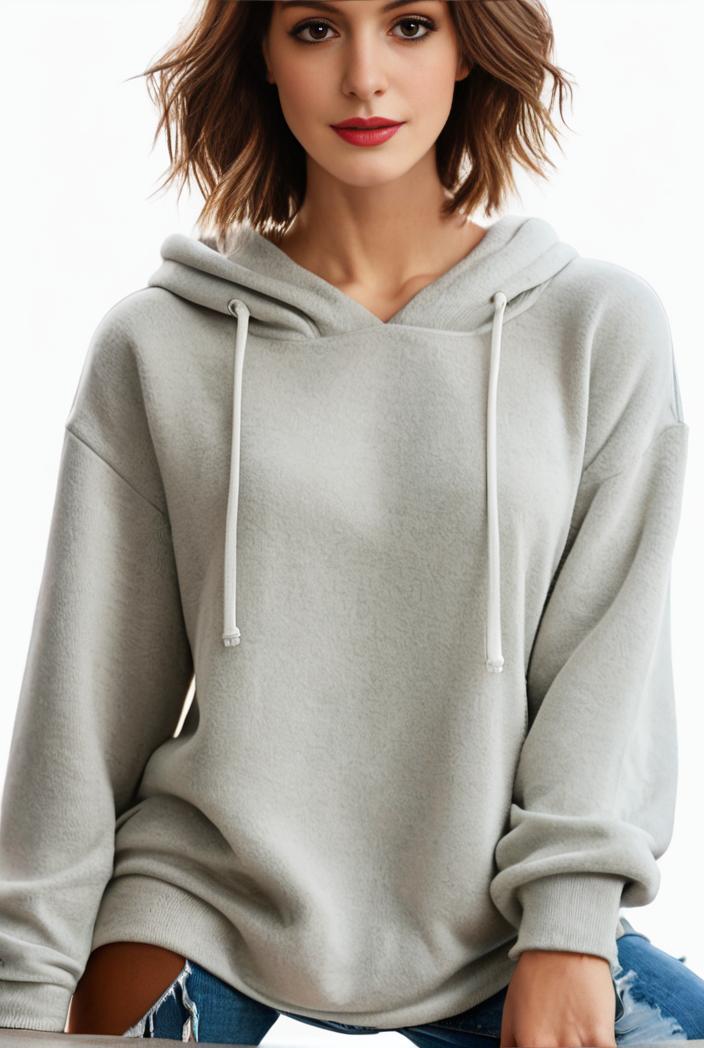 plus size casual hoodie women s plus solid ribbed long sleeve slight stretch hoodie drawstring sweatshirt 134746