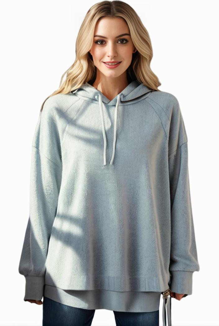 plus size casual hoodie women s plus solid ribbed long sleeve slight stretch hoodie drawstring sweatshirt 134779