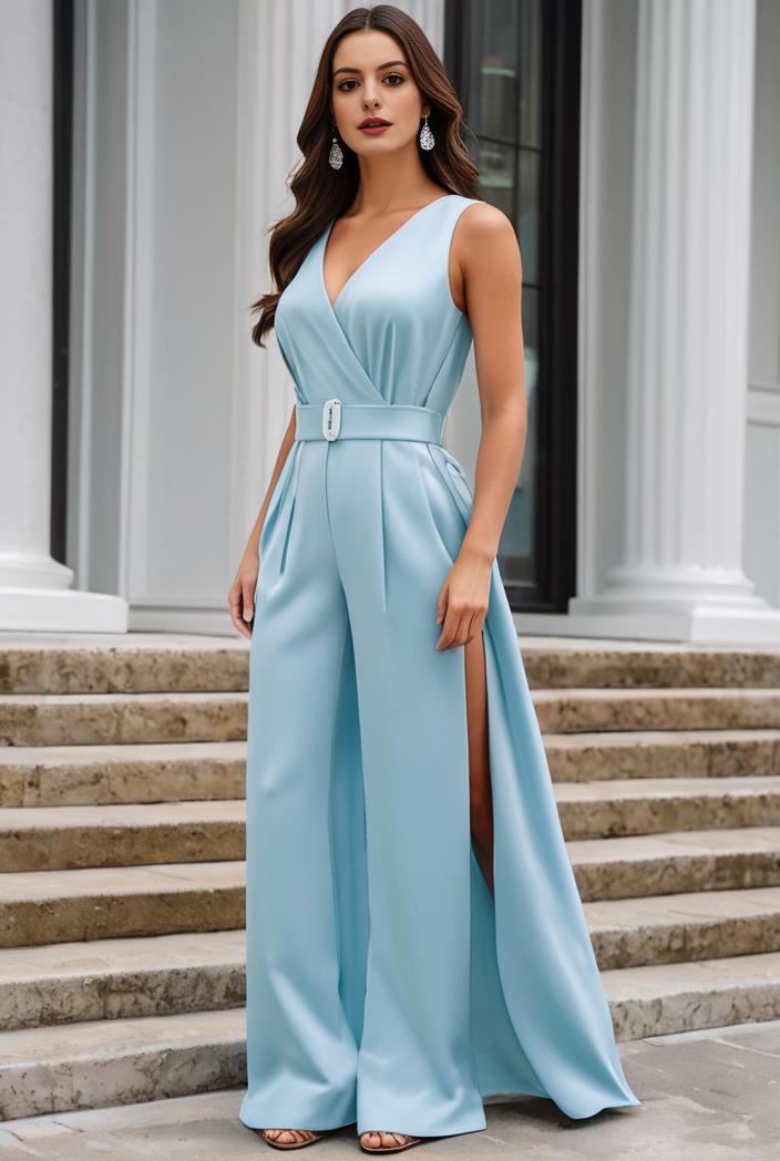 plus size shiny v neck side slit formal evening dress 137235
