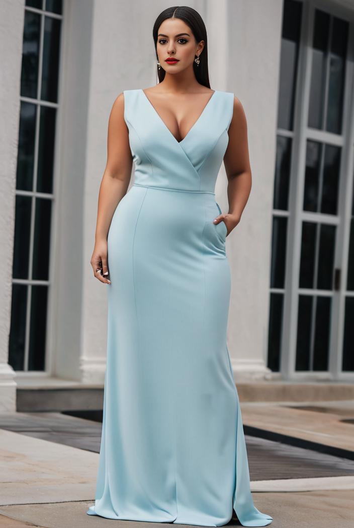 plus size shiny v neck side slit formal evening dress 137260
