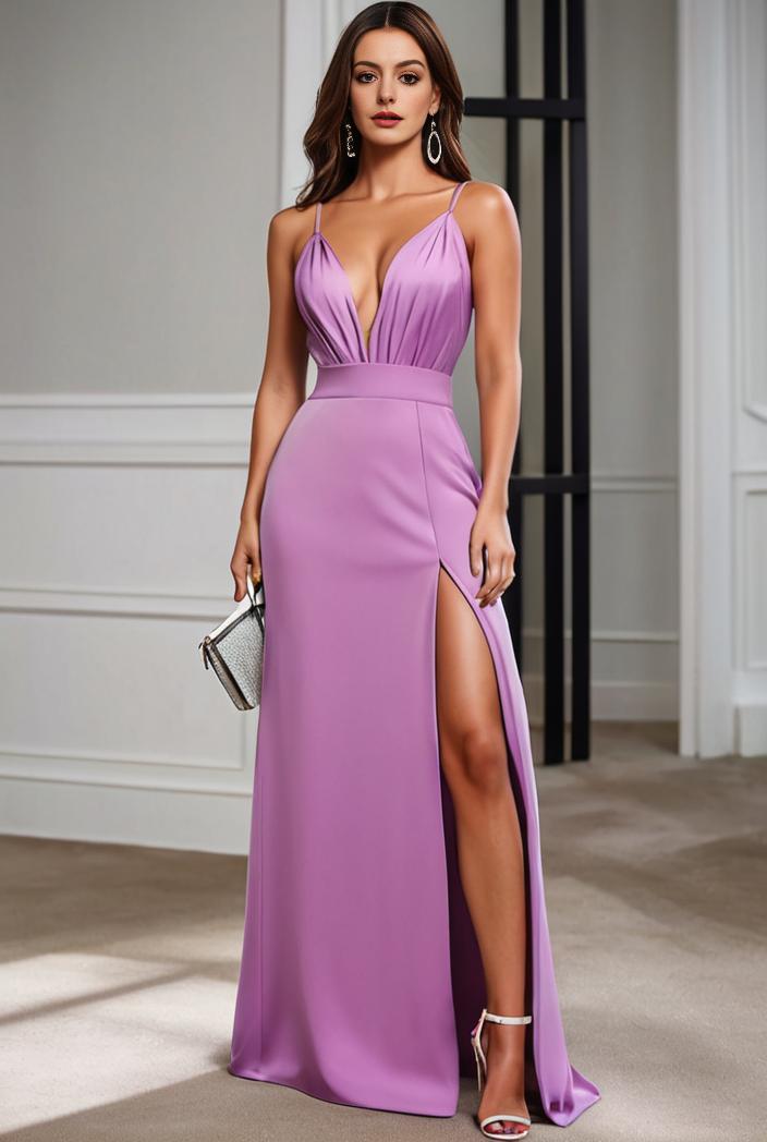plus size shiny v neck side slit formal evening dress 137267