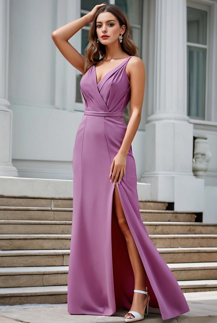 plus size shiny v neck side slit formal evening dress 137284