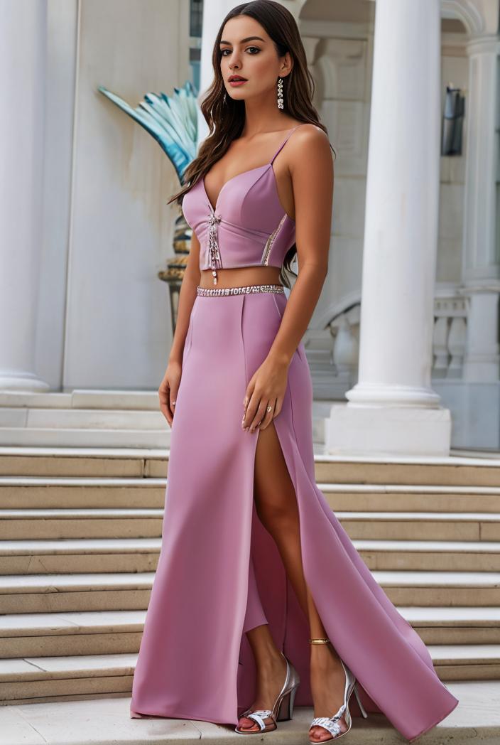 plus size shiny v neck side slit formal evening dress 137285